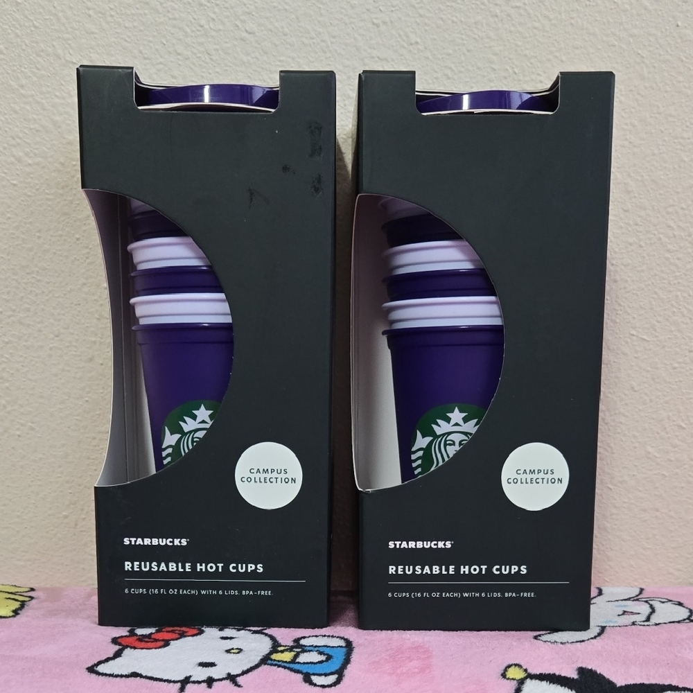 Starbucks Purple Reusable Hot Cups Set Campus Collection x2